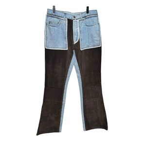 Just Cavalli Mixed Media Leather Panel Flare Jeans Size 32/ EU 46